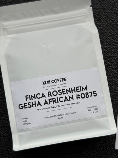 FINCA ROSENHEIM GESHA AFRICAN #0875 - GESHA, WASHED - PERU